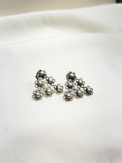 925 Silver Earrings|Tridha Floral Jali Triangular Sillver Stud Earrings