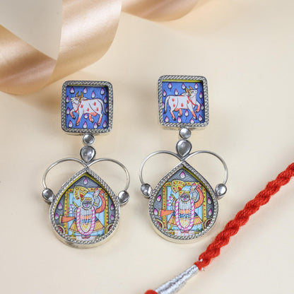 92.5 Silver | Hastakala Pichwai Handpainted Necklace & Earrings Set