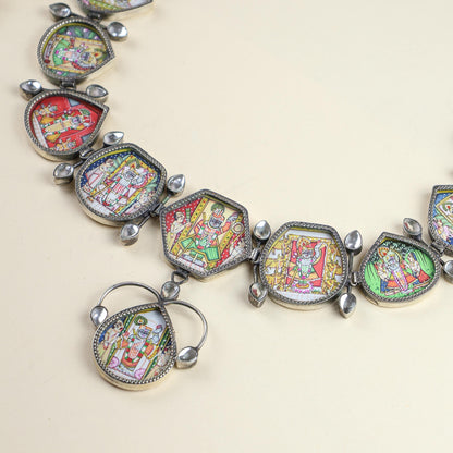 92.5 Silver | Hastakala Pichwai Statement Handpainted Necklace & Earrings Set
