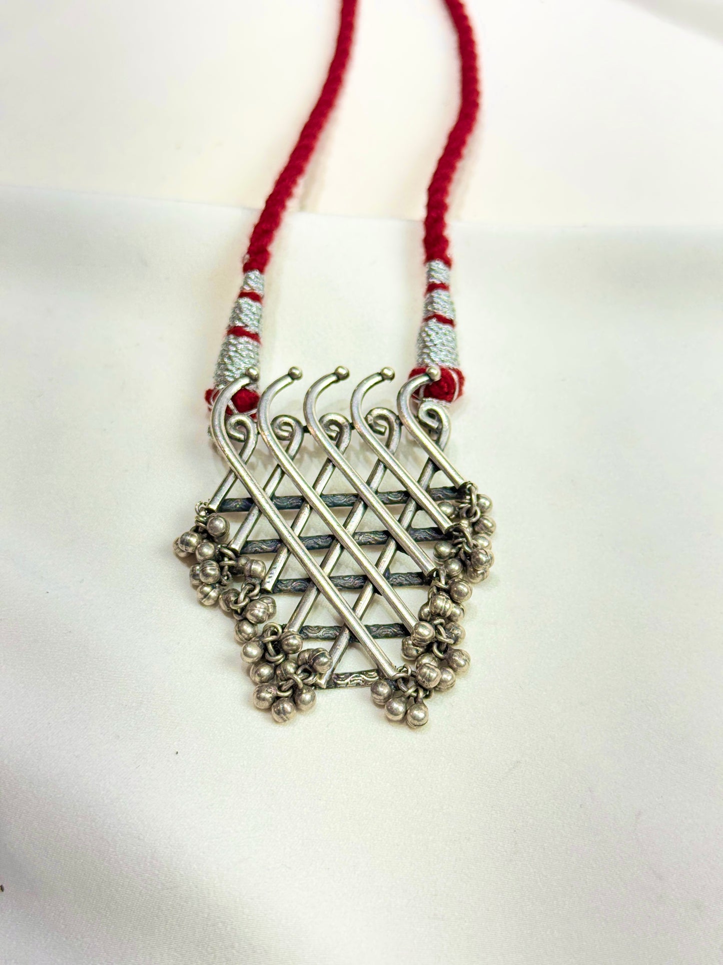 925 Silver Necklace|Silver Sarawati Chinah Pendant With Ghungru