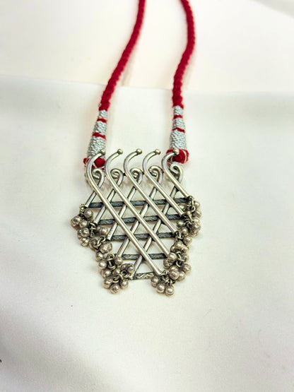 925 Silver Necklace|Silver Sarawati Chinah Pendant With Ghungru