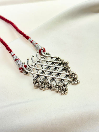 925 Silver Necklace|Silver Sarawati Chinah Pendant With Ghungru