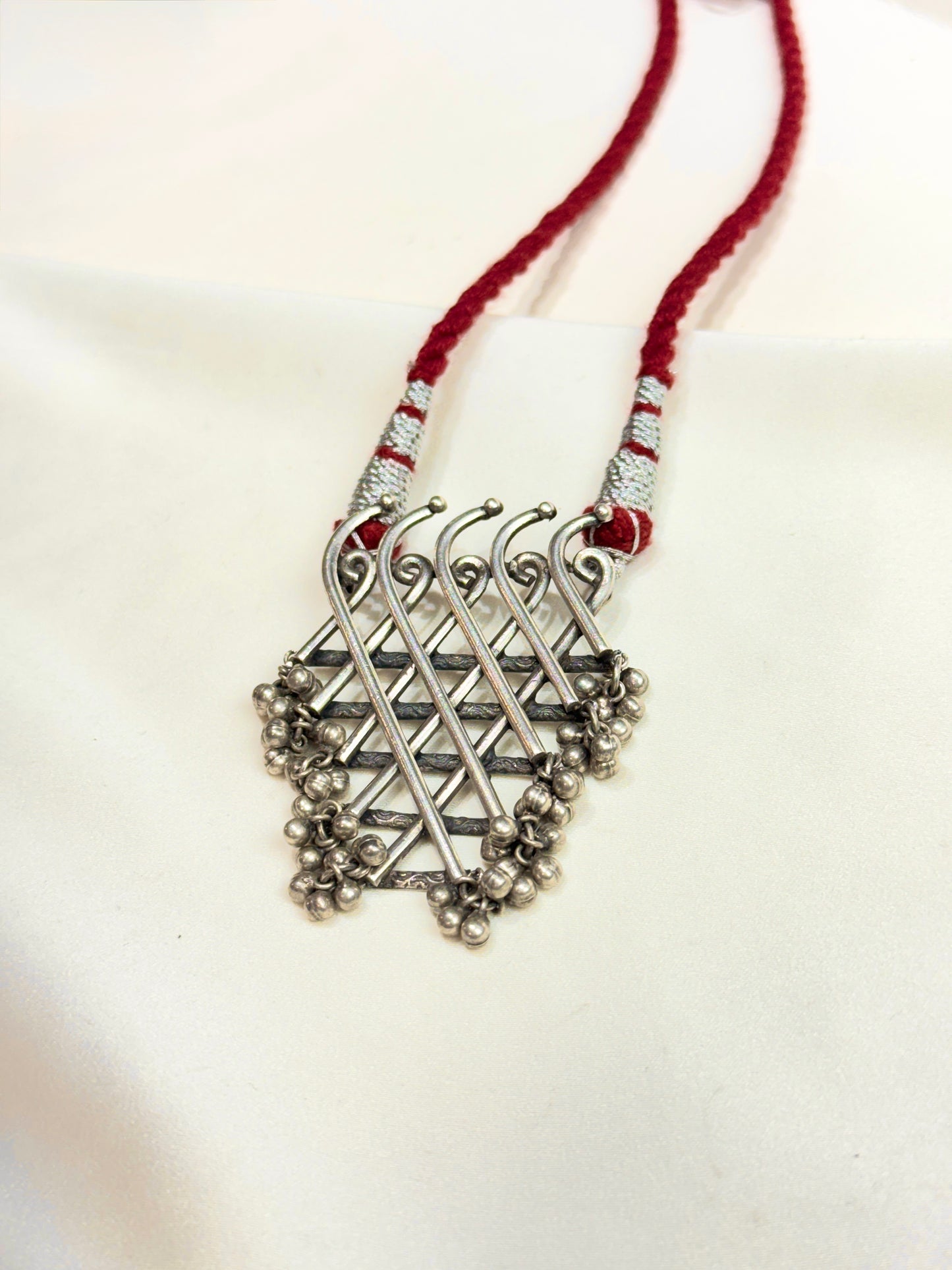 925 Silver Necklace|Silver Sarawati Chinah Pendant With Ghungru