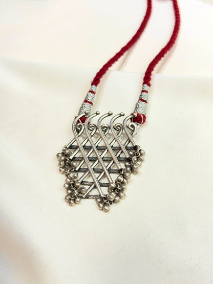 925 Silver Necklace|Silver Sarawati Chinah Pendant With Ghungru