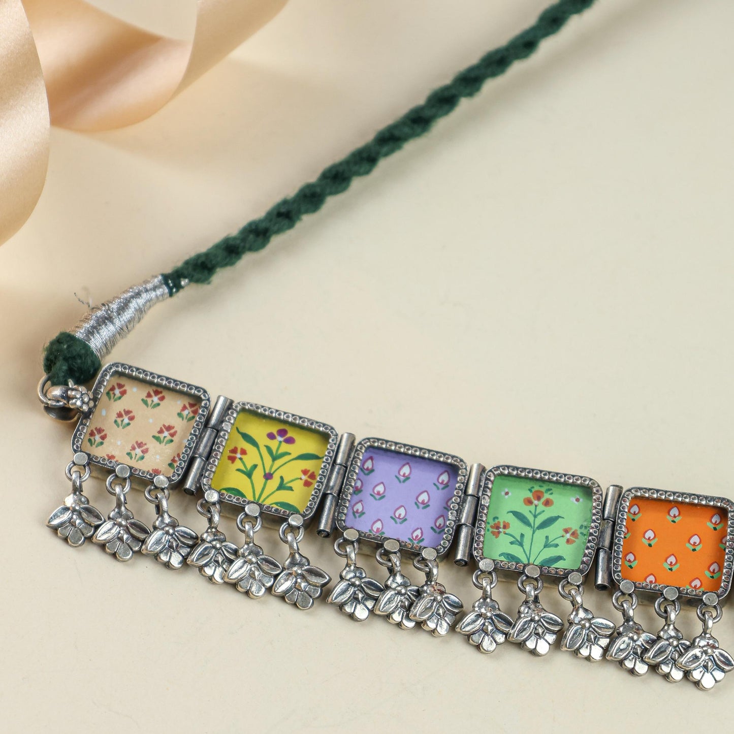 925 Silver Chocker | Hastakala Bagh Painting Choker