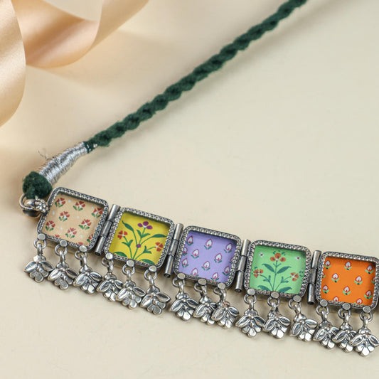 925 Silver Chocker | Hastakala Bagh Painting Choker