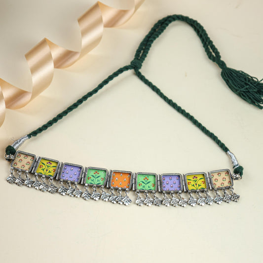 925 Silver Chocker | Hastakala Bagh Painting Choker