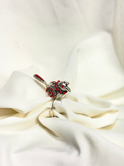 925 Silver Ring| Anokhi Coral Silver Panchi Ring