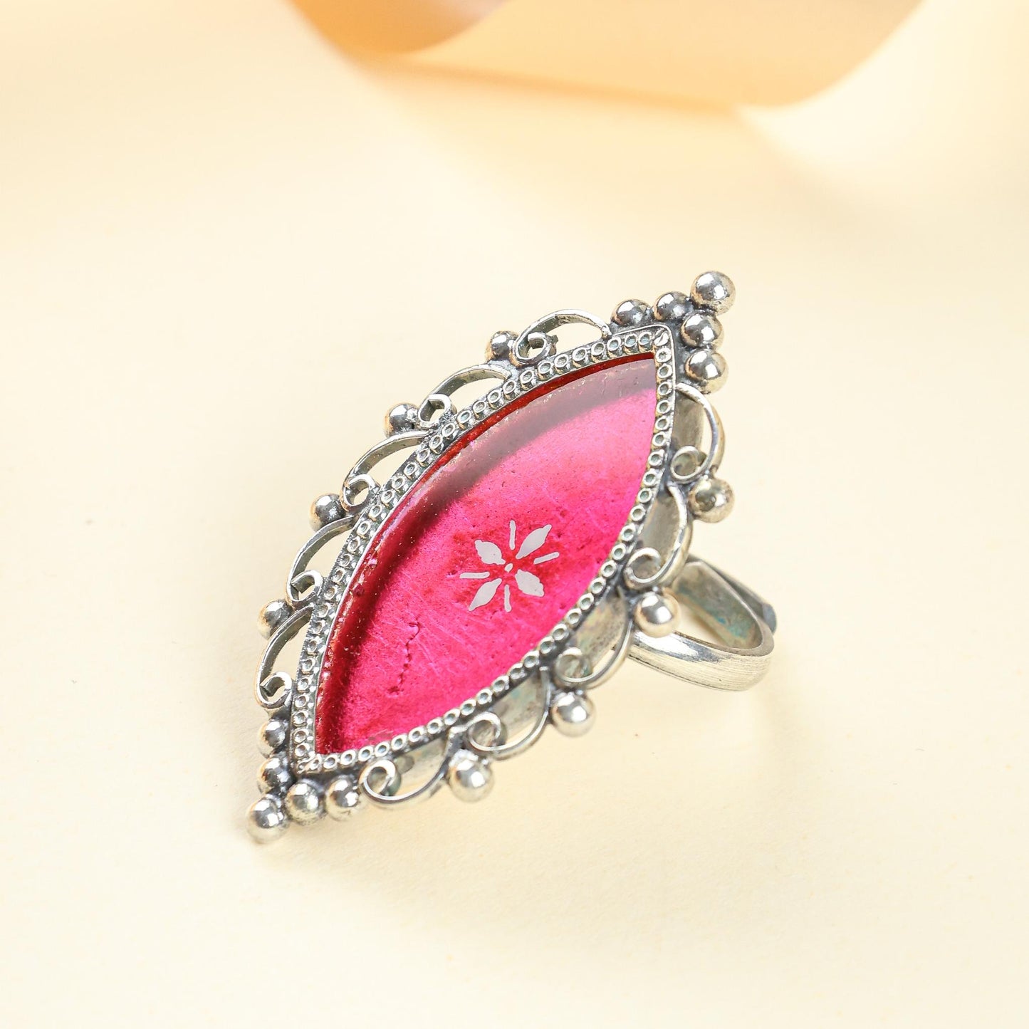 92.5 Silver | Hastakala Moh Hand-painted Finger Ring