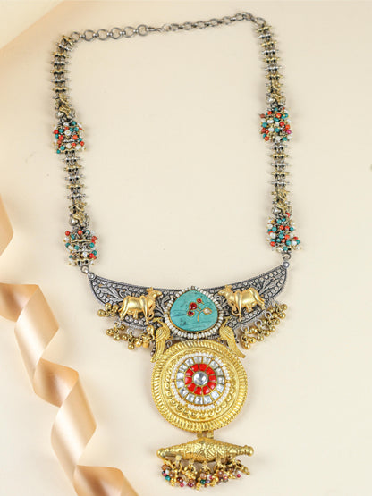 Anokhi Dual Tone Cow Motif And Kundan 925 Silver Necklace