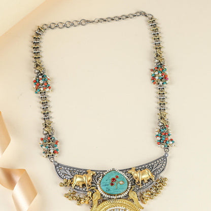 Anokhi Dual Tone Cow Motif And Kundan 925 Silver Necklace