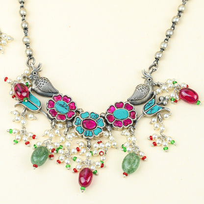 Anokhi Floral Chidiya Necklace Set | 925 Silver |