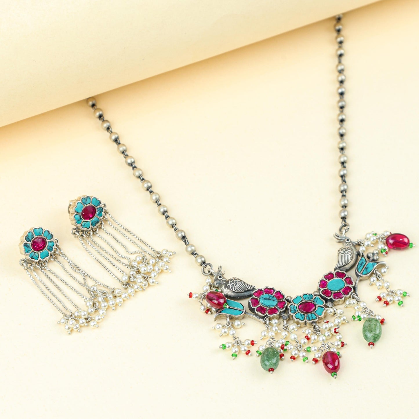 Anokhi Floral Chidiya Necklace Set | 925 Silver |