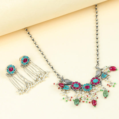 Anokhi Floral Chidiya Necklace Set | 925 Silver |