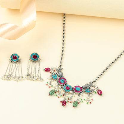 Anokhi Floral Chidiya Necklace Set | 925 Silver |