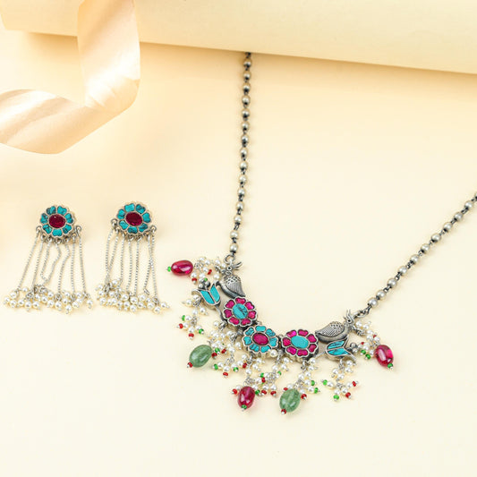 Anokhi Floral Chidiya Necklace Set | 925 Silver |