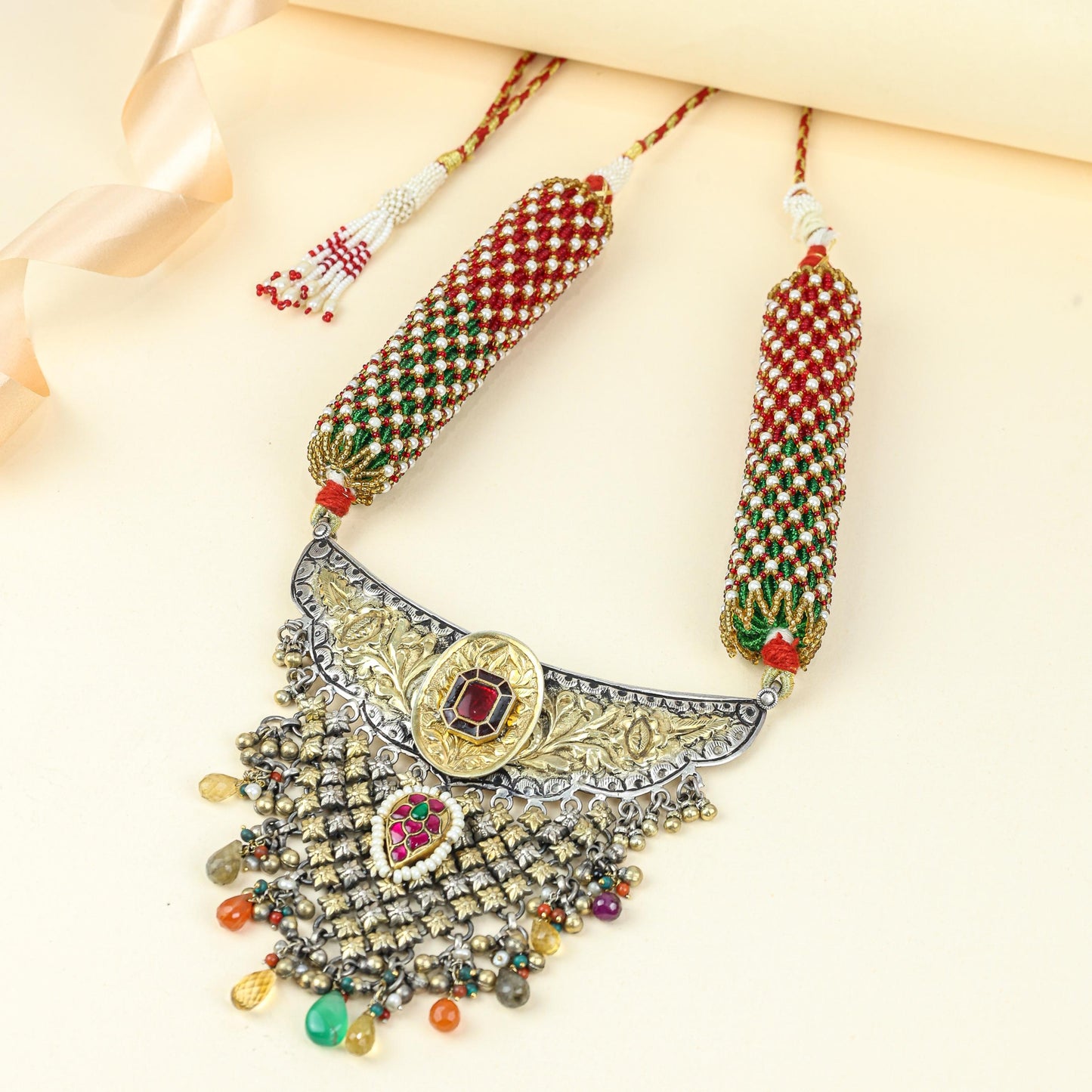 Anokhi Dual Tone Rajputi Jhalar 925 Silver Aad Necklace