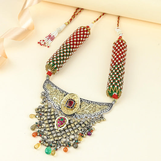 Anokhi Dual Tone Rajputi Jhalar 925 Silver Aad Necklace