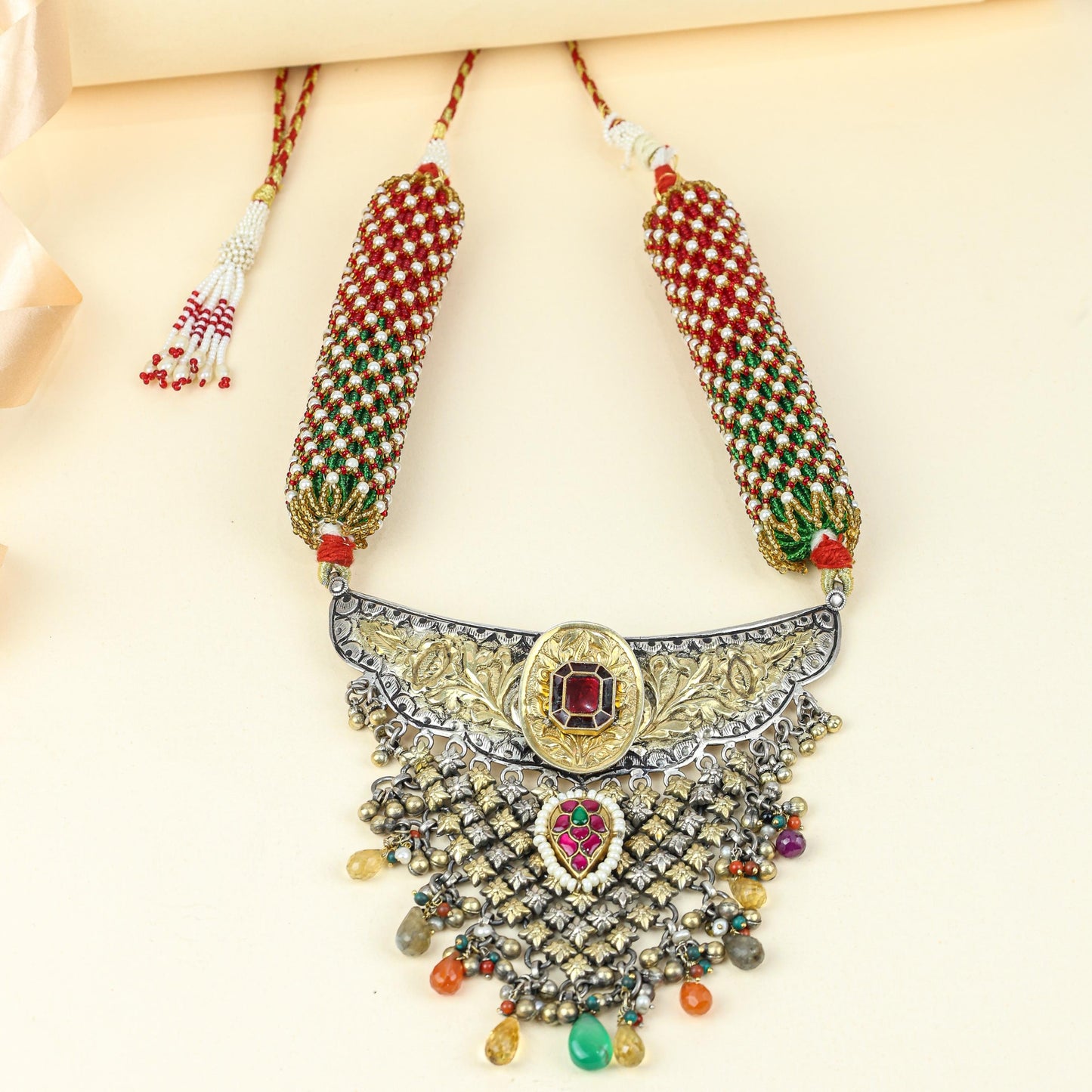 Anokhi Dual Tone Rajputi Jhalar 925 Silver Aad Necklace