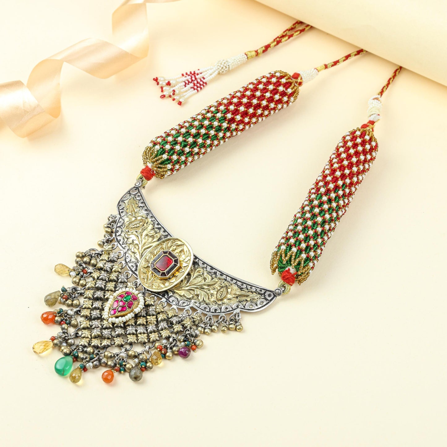 Anokhi Dual Tone Rajputi Jhalar 925 Silver Aad Necklace