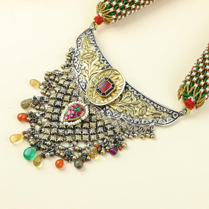 Anokhi Dual Tone Rajputi Jhalar 925 Silver Aad Necklace
