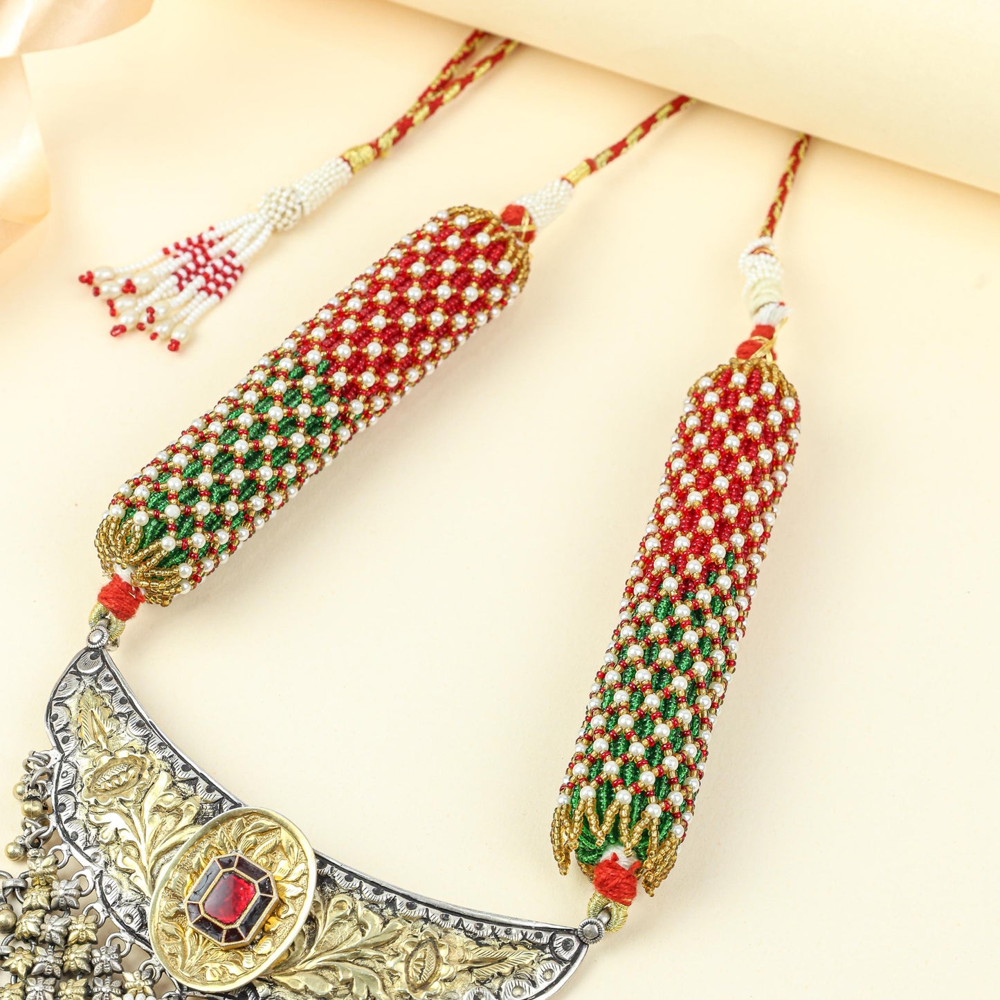 Anokhi Dual Tone Rajputi Jhalar 925 Silver Aad Necklace