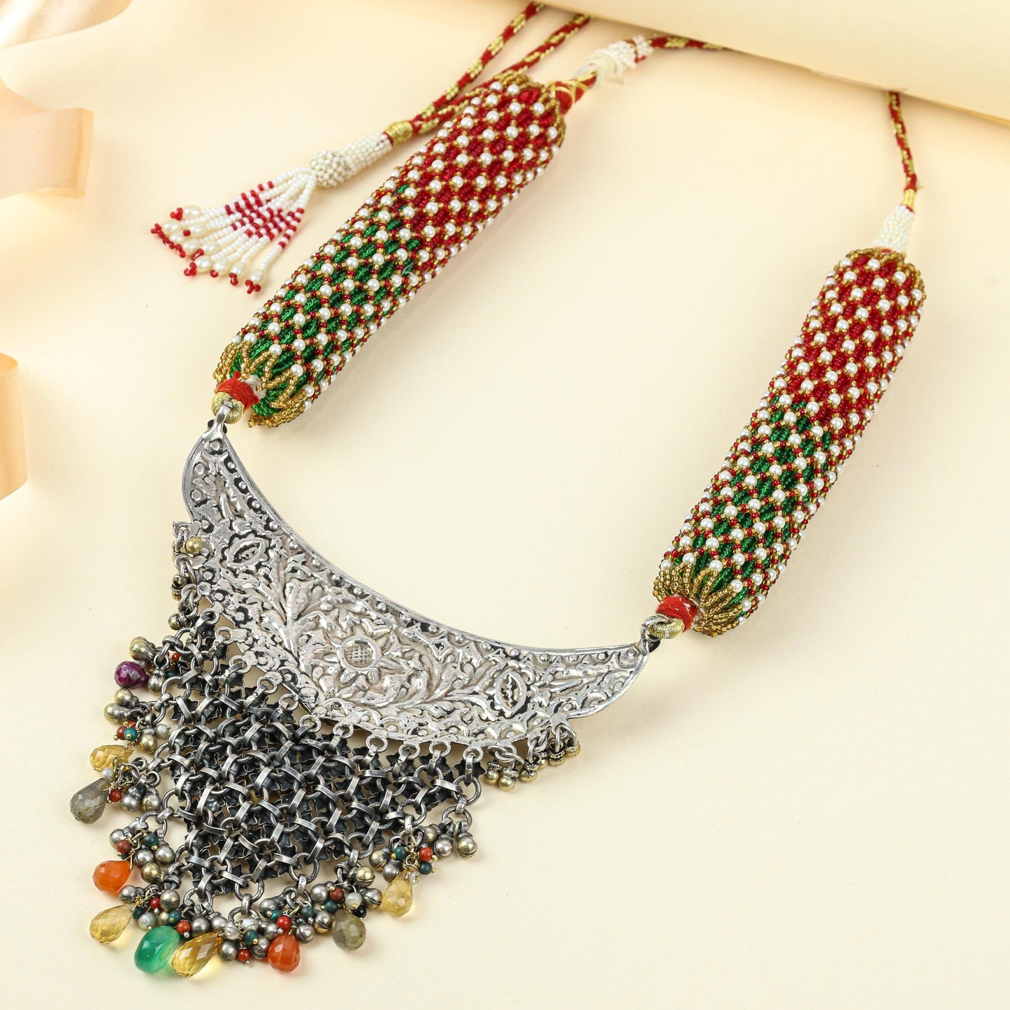 Anokhi Dual Tone Rajputi Jhalar 925 Silver Aad Necklace