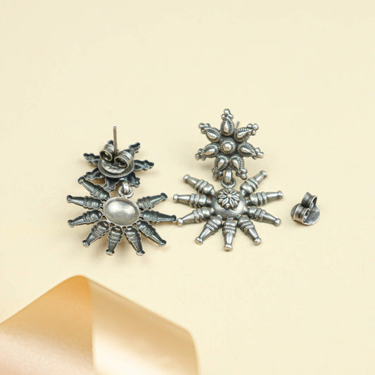Tridha Tribal Floral Silver Earrings | 925 Silver Earrings