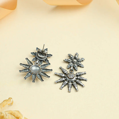 Tridha Tribal Floral Silver Earrings | 925 Silver Earrings