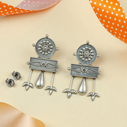 Tridha Mandala Bloom Silver Earrings – 92.5 Silver