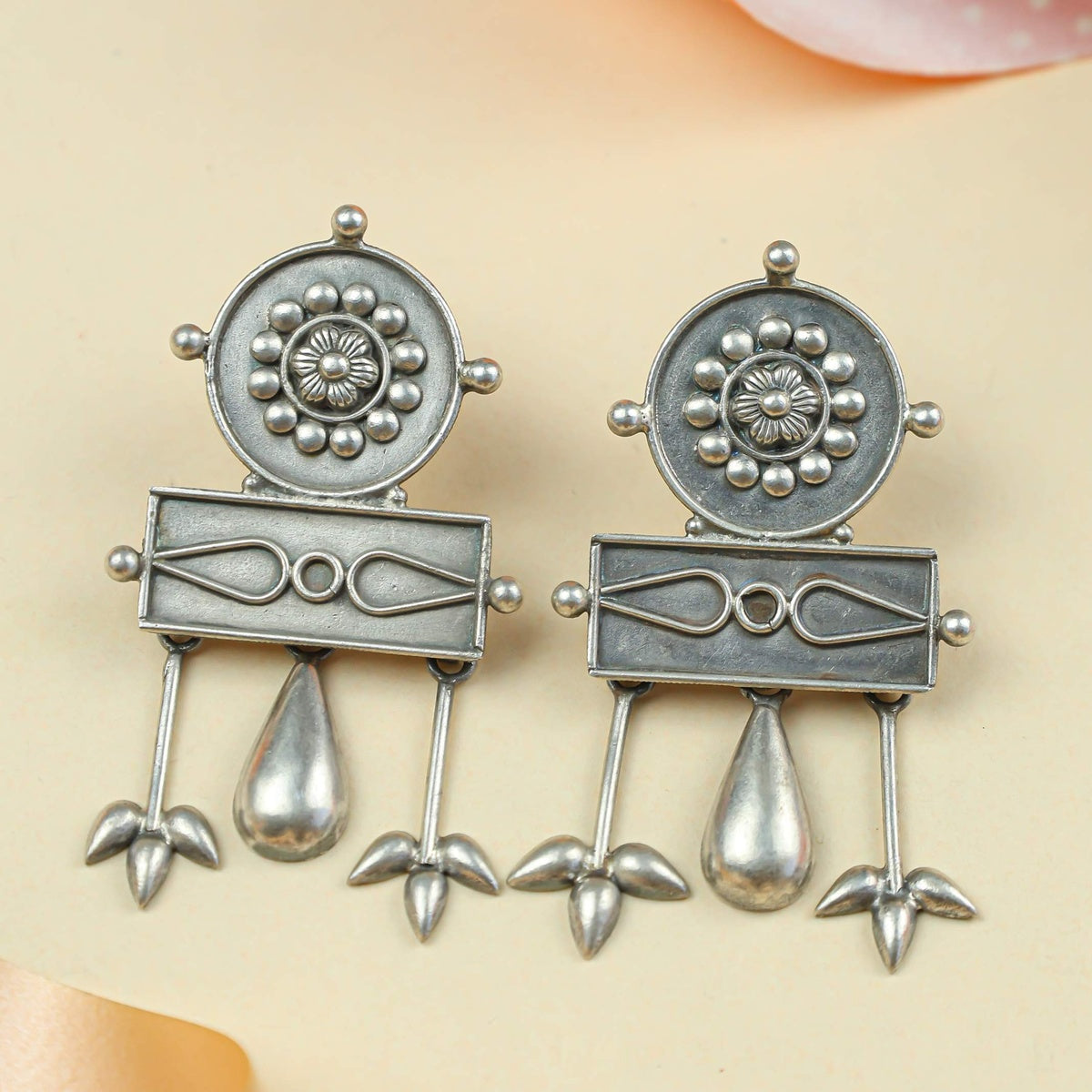 Tridha Mandala Bloom Silver Earrings – 92.5 Silver