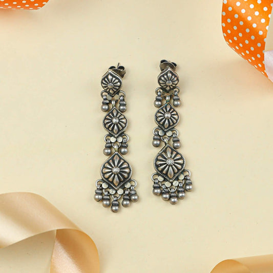 Tridha Floral Ghunghroo Silver Earrings | 92.5 Silver