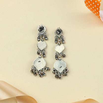 Tridha Floral Ghunghroo Silver Earrings | 92.5 Silver