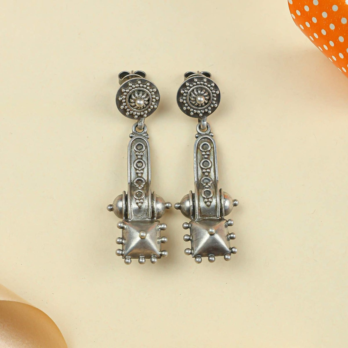 Tridha Temple Pillar Silver Earrings – 92.5 Silver