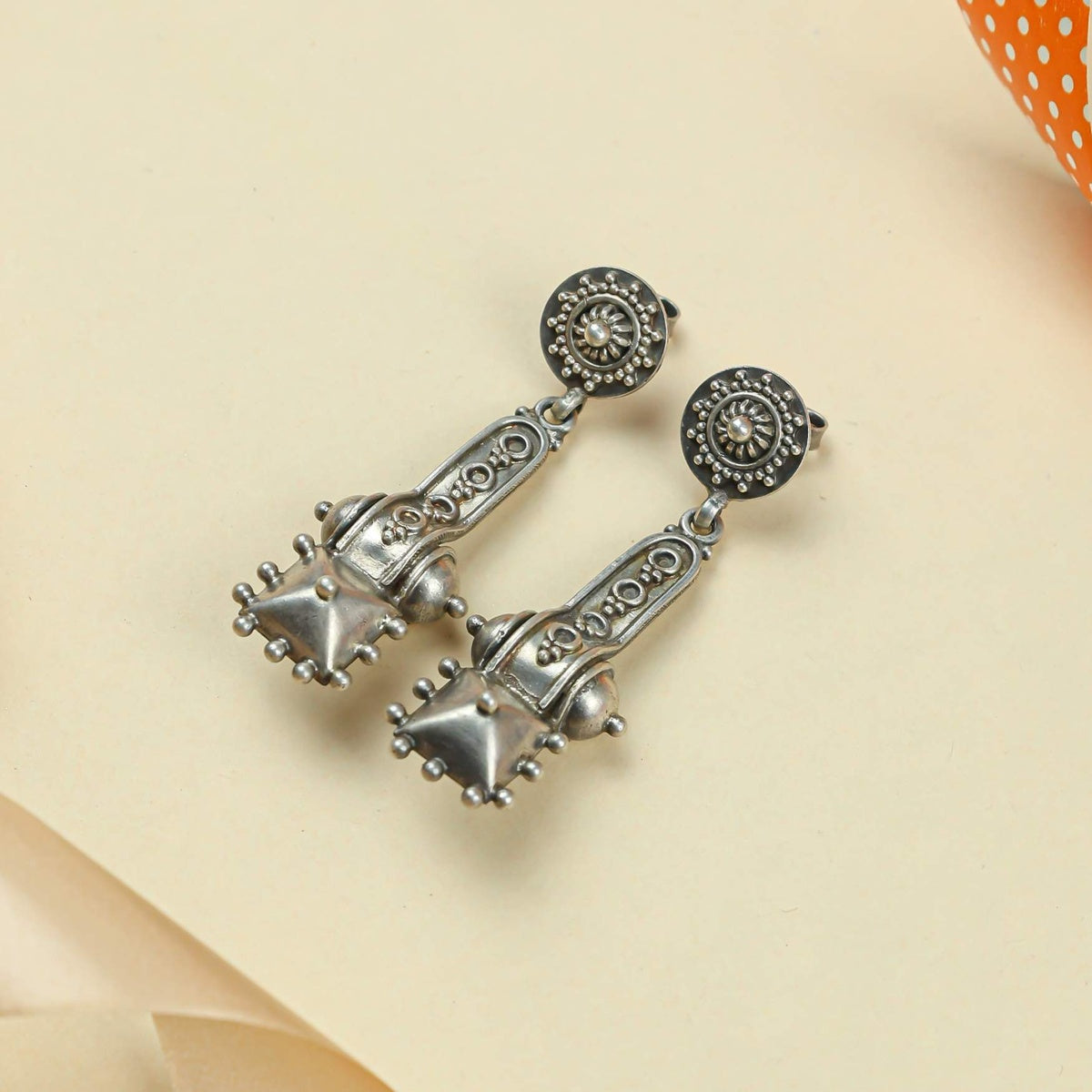 Tridha Temple Pillar Silver Earrings – 92.5 Silver