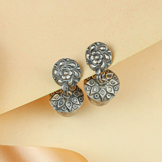 Tridha Floral Ball Bead Silver Earrings – 92.5