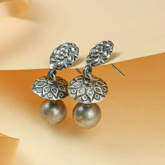 Tridha Floral Ball Bead Silver Earrings – 92.5