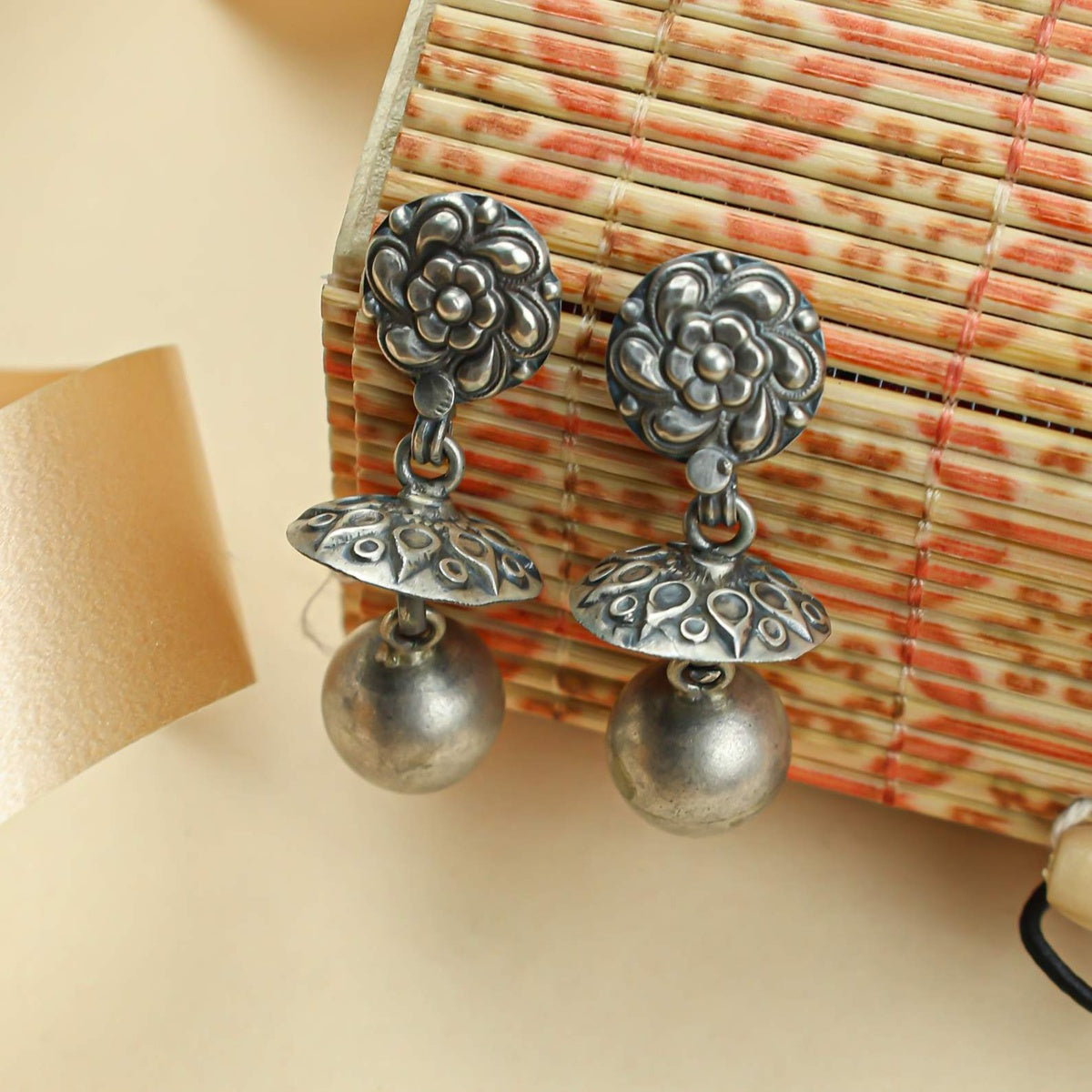 Tridha Floral Ball Bead Silver Earrings – 92.5