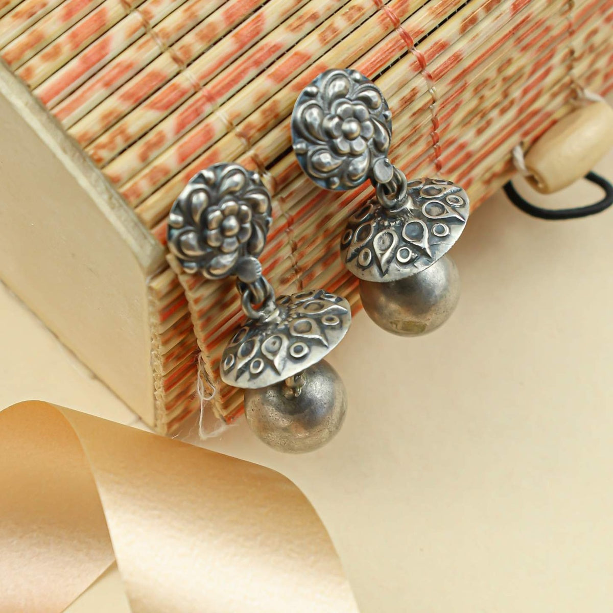 Tridha Floral Ball Bead Silver Earrings – 92.5