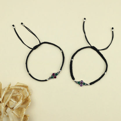 925 Silver Anklet| Aasma Nazakat Ruby and Emerald Butterfly Anklet( Single Piece)