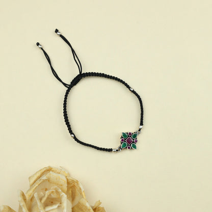 925 Silver Anklet| Zircon Ruby Cut-Stone Thread Anklet |Silver Nazarbattu Anklet