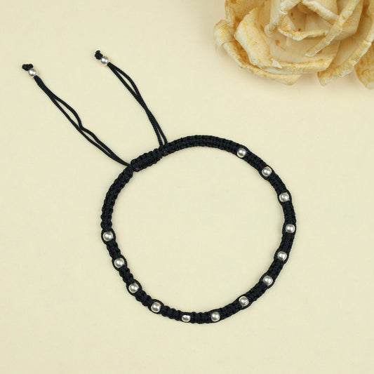 Nazakat Silver Multi Ball Beaded Thread Anklet(Single Piece)
