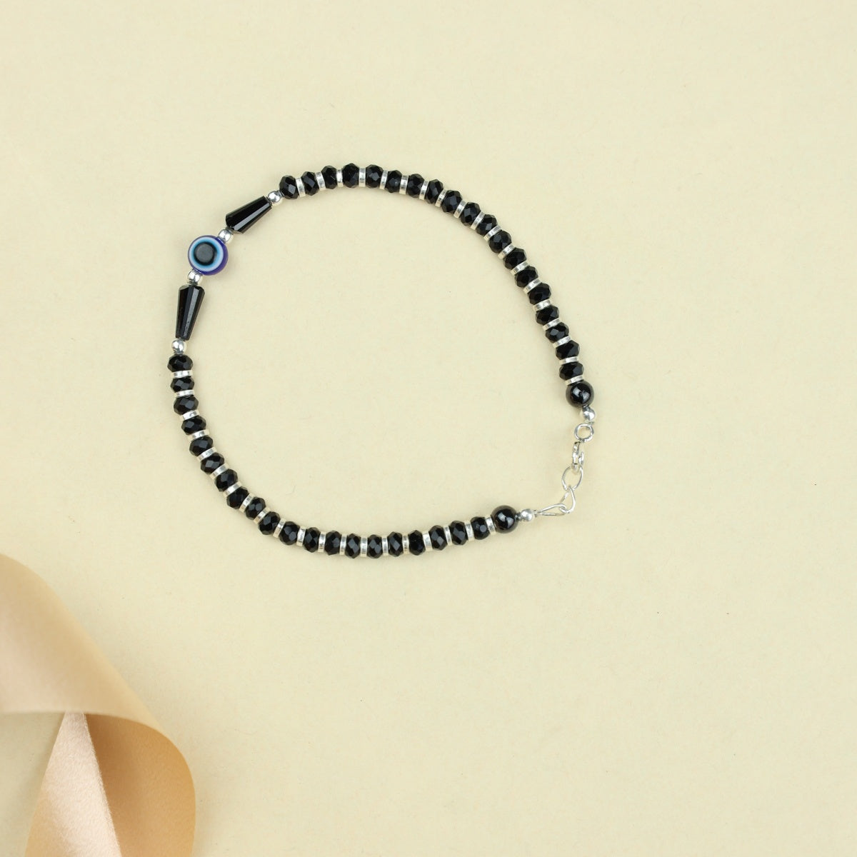925 Silver Anklet| Beaded Evil Eye Nazarbattu Anklet