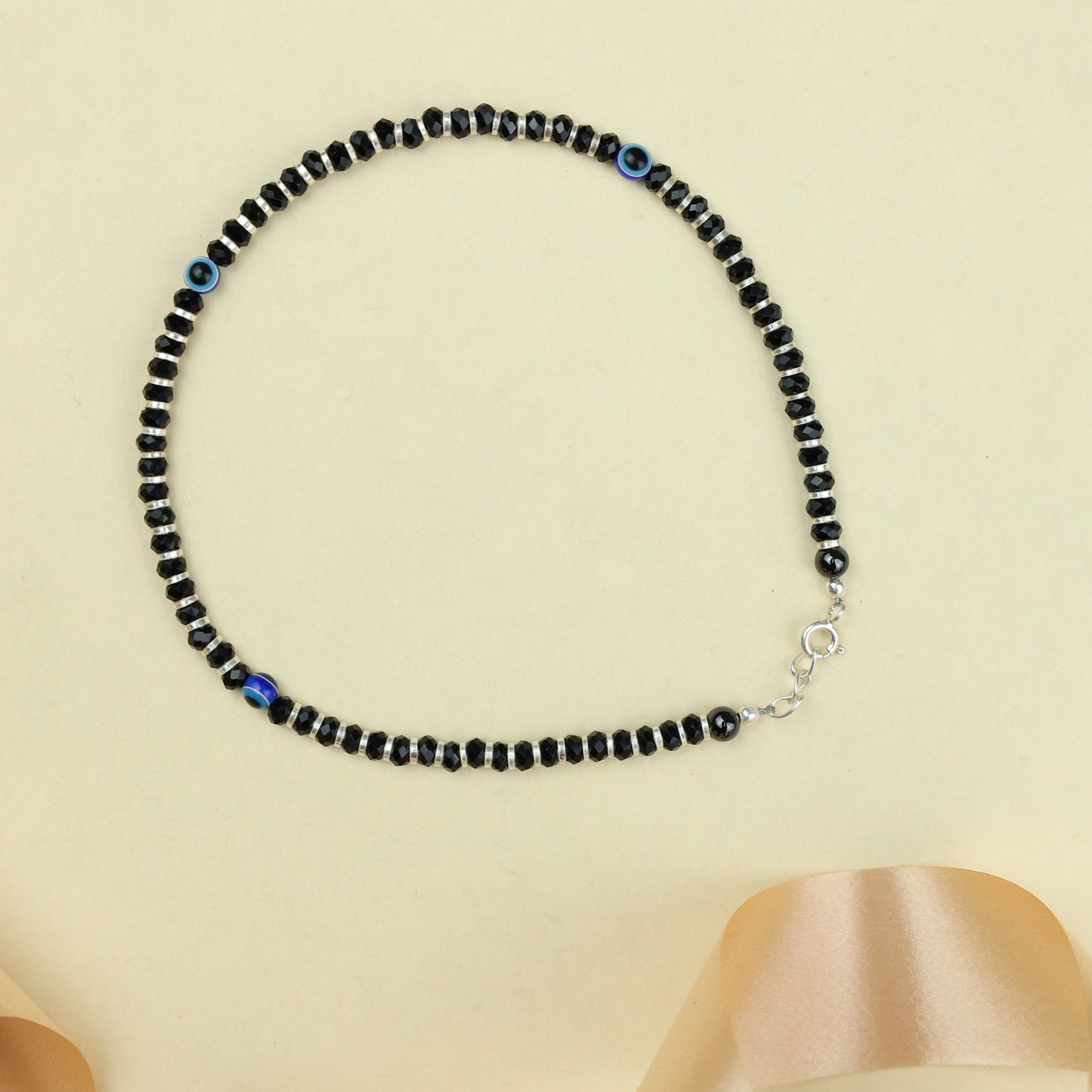 925 Silver Anklet| Beaded Evil Eye Nazarbattu Anklet