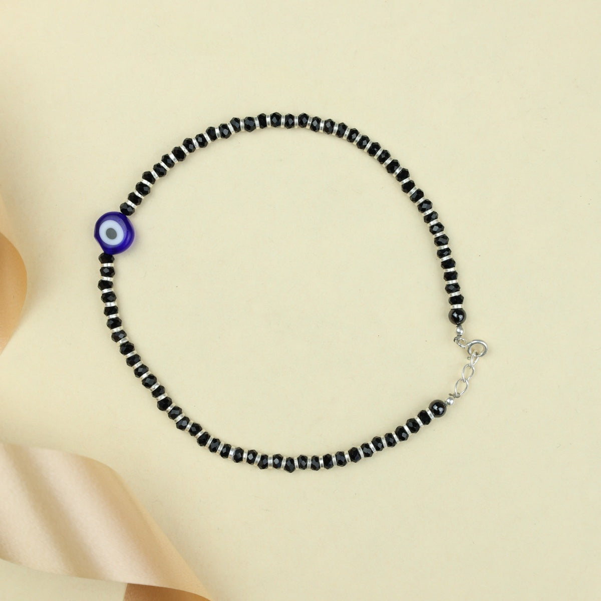 925 Silver Anklet| Beaded Evil Eye Nazarbattu Anklet