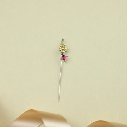 Anokhi Fusion Sunflower With Ruby Hanging Ear Pin