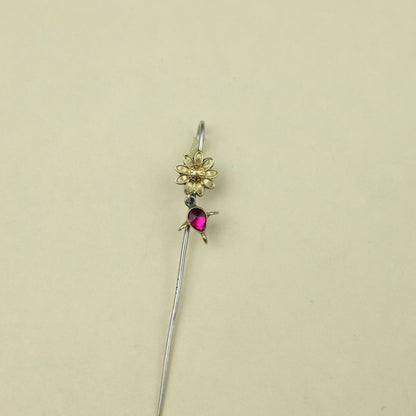 Anokhi Fusion Sunflower With Ruby Hanging Ear Pin
