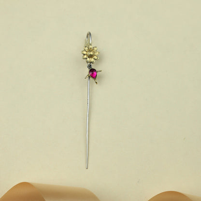 Anokhi Fusion Sunflower With Ruby Hanging Ear Pin