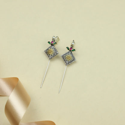 Anokhi Fusion Squar Motif in Flower Desgin Ear Pin