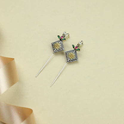 Anokhi Fusion Squar Motif in Flower Desgin Ear Pin